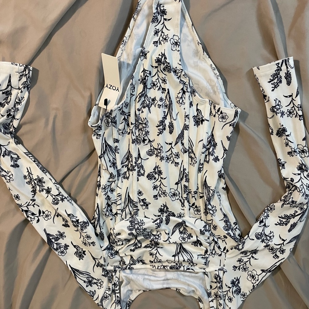 Zara Floral Print Bodysuit - Black and White